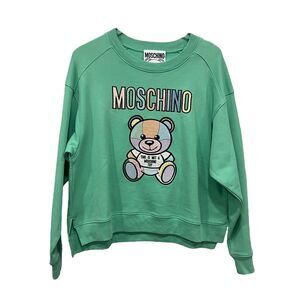 Moschino Couture Sweatshirt Pullover US 8 100% Organic Cotton Green Teddy Bear
